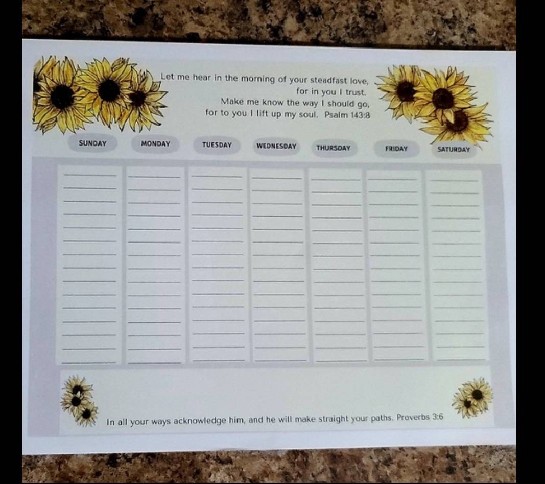 Christian Sunflower Weekly Digital  Planner  8.5 × 11 with Encouraging Bible Verses
