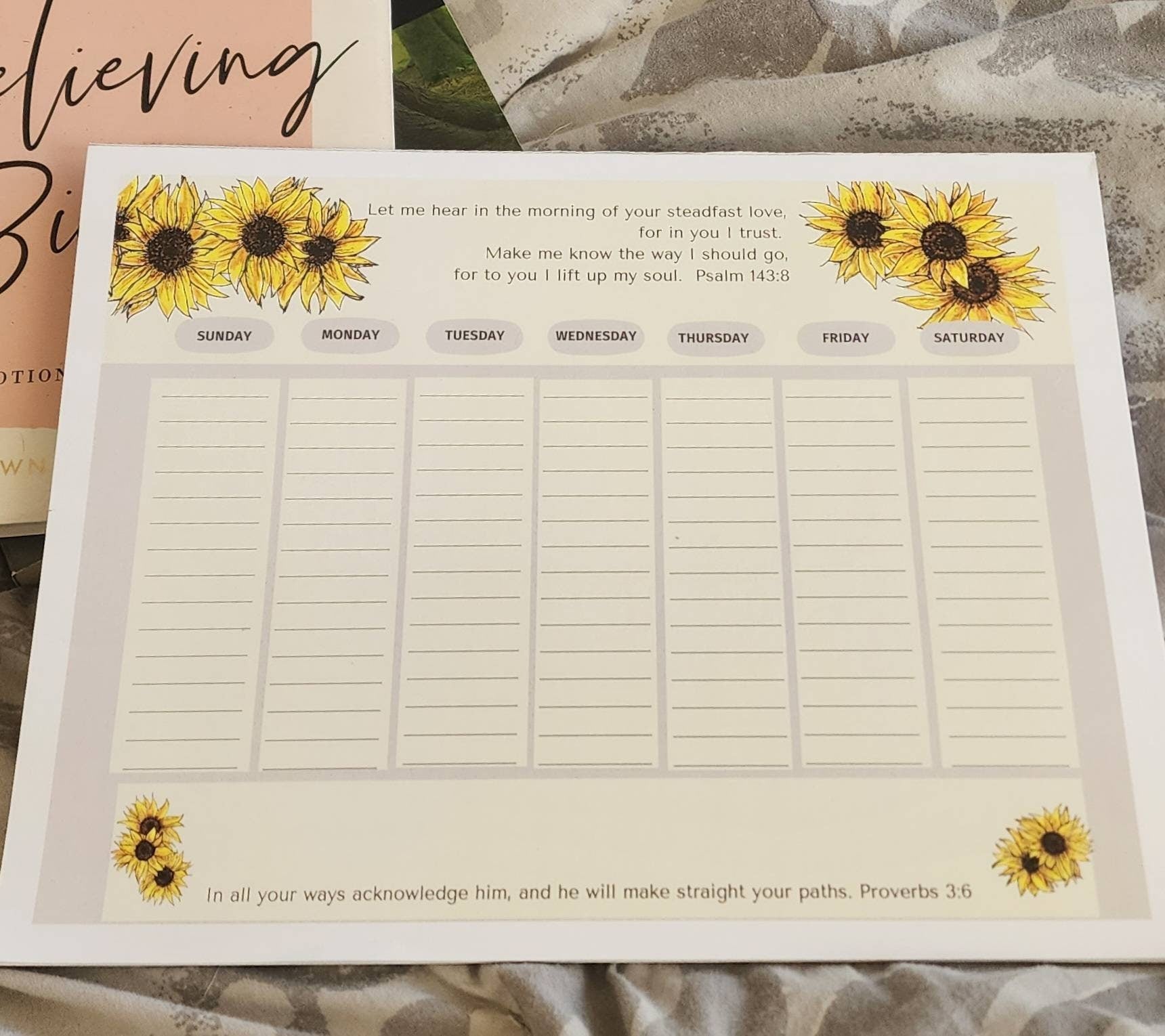 Sunflower Weekly Planner Pad with Encouraging Bible Verses - Faith Floral Planner - Believe Inspirational Planner