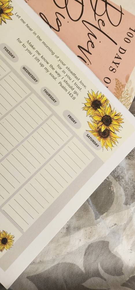 Sunflower Weekly Planner Pad with Encouraging Bible Verses - Faith Floral Planner - Believe Inspirational Planner