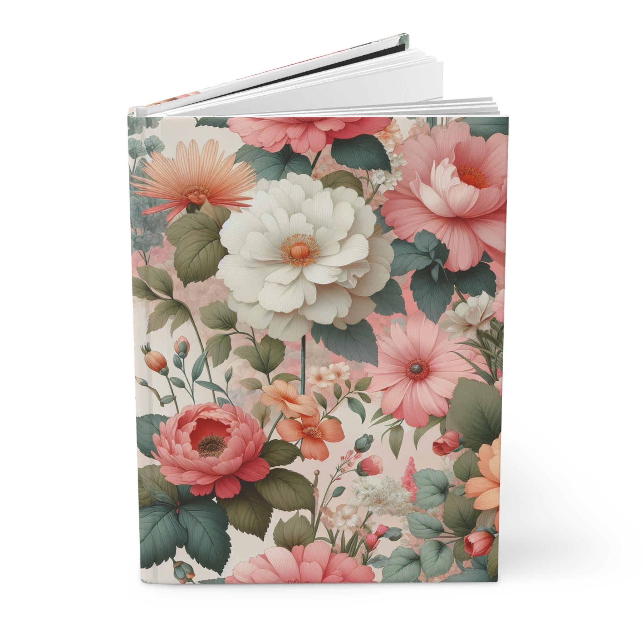 Hardcover Floral Pink Peach White Journal Matte