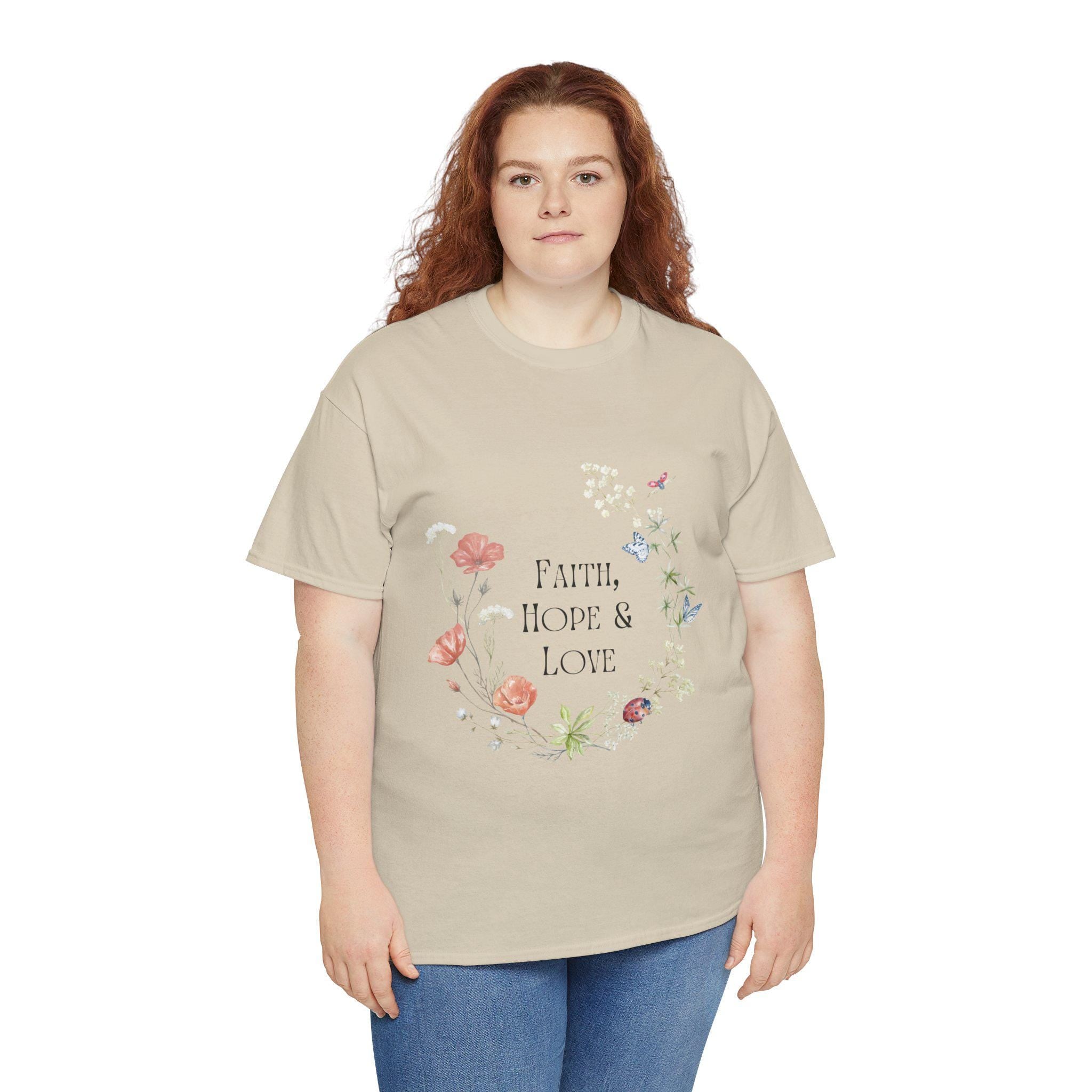 Faith Hope Love - Christian Tshirt Unisex Heavy Cotton Tee