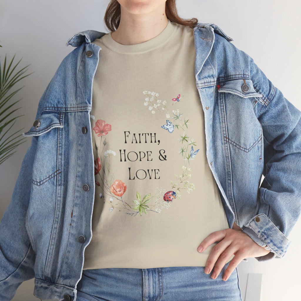 Faith Hope Love - Christian Tshirt Unisex Heavy Cotton Tee