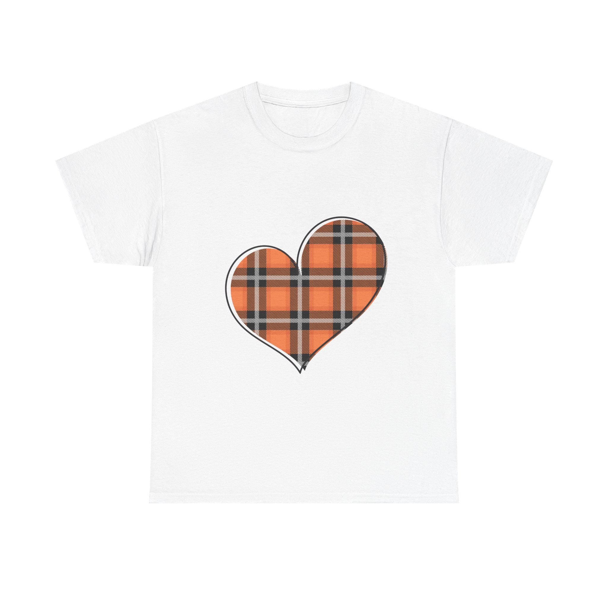 Plaid Flannel Heart - Fall Colors - Orange Black Pumpkin Leaves Unisex Heavy Cotton Tee